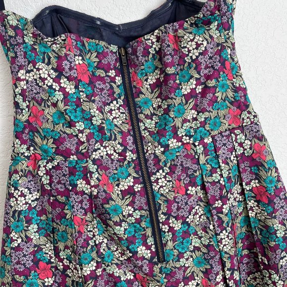 Moda International Strapless Dress, Purple Teal and Pink Floral, Size 2 - Picture 5 of 12